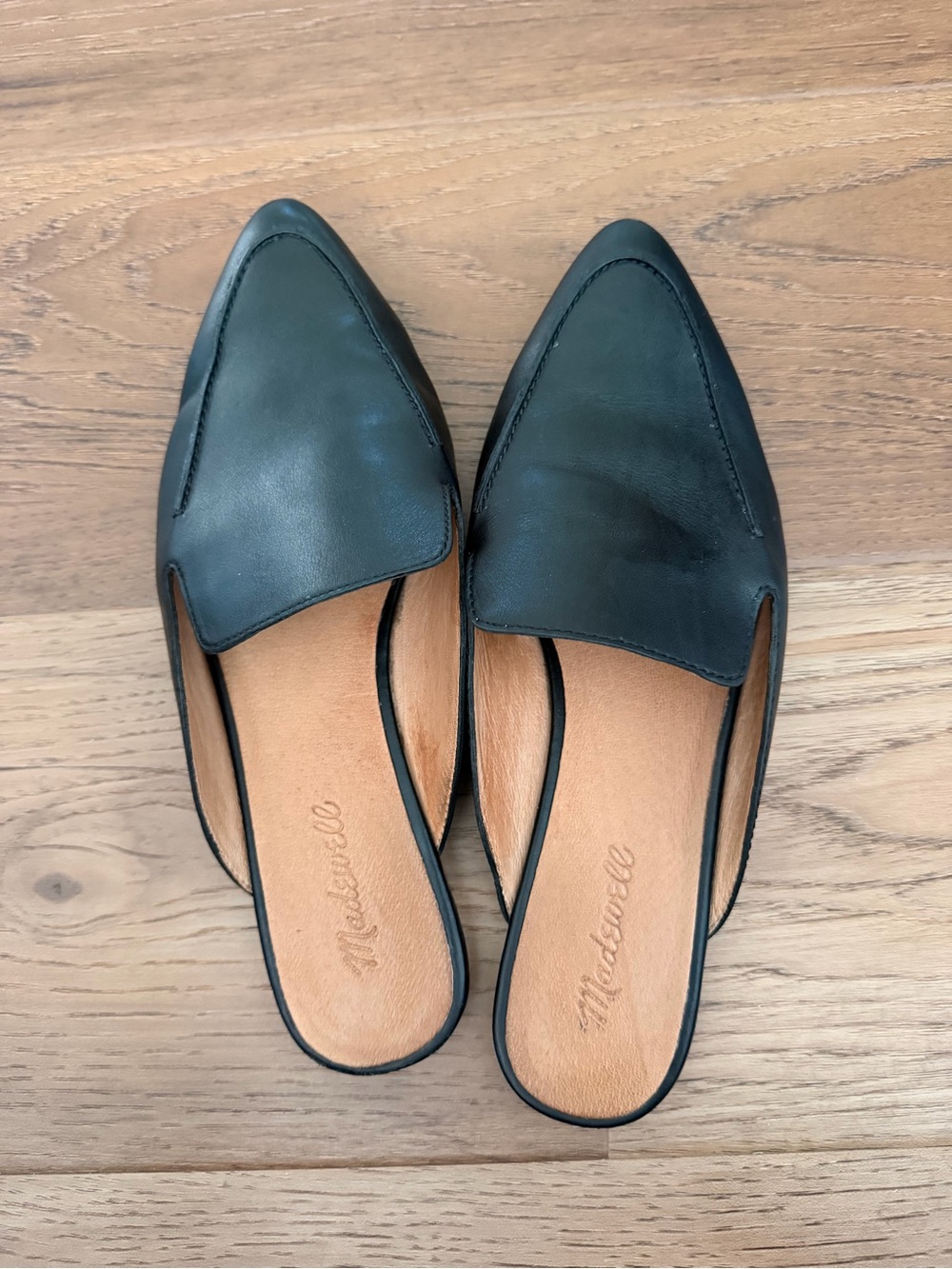 Madewell Gemma Black Leather Pointed Slip-On Mules